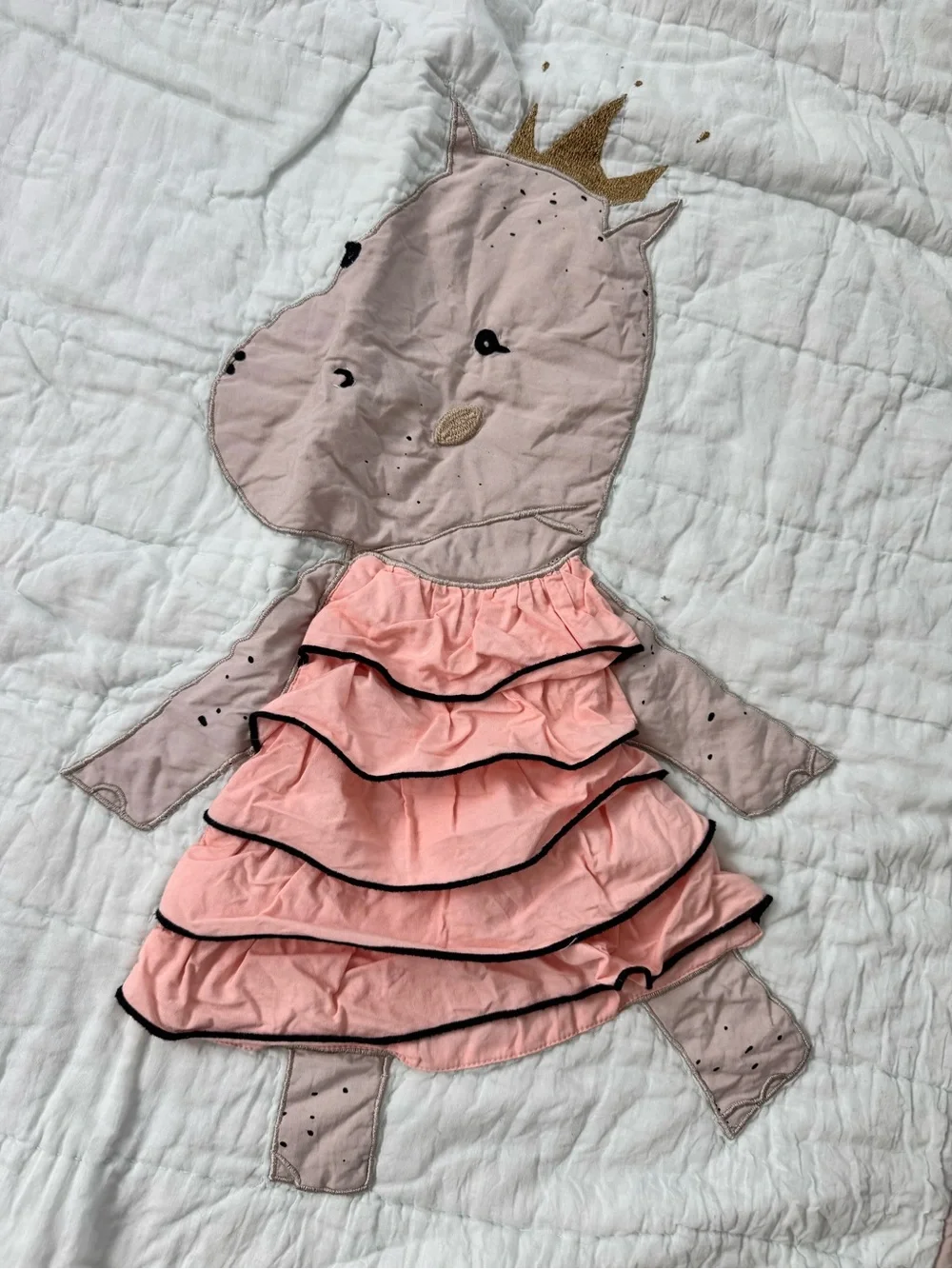 Land of Nod Royal Hippo Baby Quilt Blanket Princess Crown Pink Gold Stars 49x39